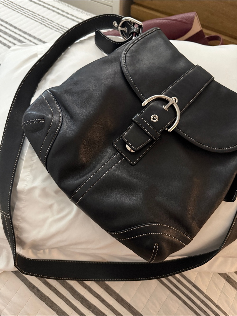 COACH ViNTAGE 2004 Black SOHoLeather crossbody buckle flat hobo bag N D04S-9480 - Picture 9 of 9